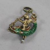 A 19th century Austro-Hungarian? enamelled and seed pear set pendant, modelled as cupid with a