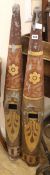 A pair of painted organ pipes W.15cm