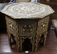 An Ottoman mother of pearl tortoiseshell and bone inlaid table W.53cm