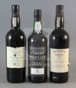 One bottle of Finest Madeira, one bottle of Blandy's Madeira Vintage Bual, 1954 and one bottle of