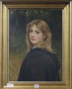 Charles Selem Lidderdale, oil on canvas, portrait of a girl standing in woodland, monogrammed, 55