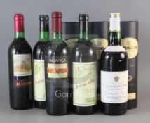Three boxed Matusalem Sweet Old Oloroso, aged 30 years, four Spanish reds and a Portuguese