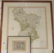 C. Smith Publ. coloured engraving, Map of the County of Derby, 1801, 51 x 46cm and an earlier Map of