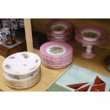 A Victorian Staffordshire pink ground botanical dessert service and another part dessert service,