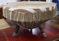 A Zebra hide drum table W.86cm