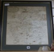 A 19th century map of the roads within 14 miles of Tunbridge Wells, sold by J. Sprange, 44 x 43cm