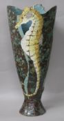 Roger Cockram. A stoneware seahorse vase, impressed seal marks and incised signature