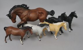 A Beswick matt glaze shire horse, horses and foals largest 19cm (5)