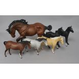 A Beswick matt glaze shire horse, horses and foals largest 19cm (5)