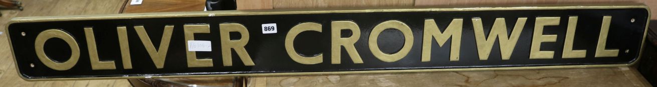 A reproduction locomotive engine plate - 'Oliver Cromwell' W.145cm