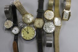 Eight assorted gentleman's wrist watches including Avia, Majex and early 20th century silver and a