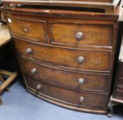 A Victorian mahogany five drawer bowfront chest W.102cm