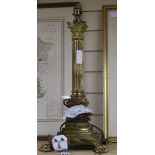 A brass Corinthian column table lamp