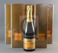 Five individually boxed bottles of Veuve Clicquot Ponsardin 1991 champagne and one loose.