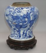 An 18th century Chinese blue and white 'boys' jar, mounted as a lamp height 27cm incl. base