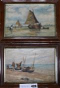 E. Leith, pair of oils on canvas, fishing boats along the coast, c.1890, 15 x 21cm