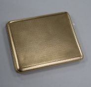 A 9ct gold cigarette case in Mappin & Webb pouch, 96mm.