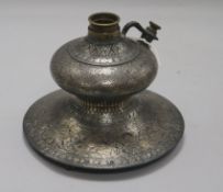 A similar 19th century Indian Bidri ware hu'qqa base height 16cm