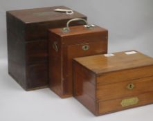 A 19th century mahogany apothecary chest, the upper section with hinged cover and lacking interior