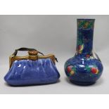 A Bourne Denby hot water bottle modelled as a handbag and a Losol Ware lustre vase, of bottle