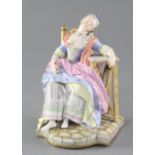 A Meissen seated figure of Sleeping Louise, 19th century, underglaze blue crossed swords mark and