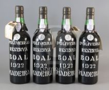 Four bottles of D'Oliveiras Reserva Boal Madeira, 1922.