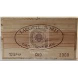 A case of twelve bottles of Lacoste-Borie-Paulliac Medoc 2000