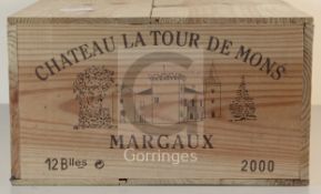 A case of twelve bottles of Chateau La Tour de Mons Margaux, 2000