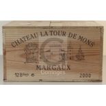 A case of twelve bottles of Chateau La Tour de Mons Margaux, 2000