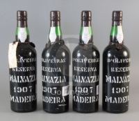 Four bottles of D'Oliveiras Malvazia Reserva Madeira, 1907.