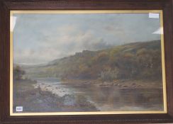 C. Hallycome, oil on canvas, Angler in a landscape, signed, 50 x 76cm