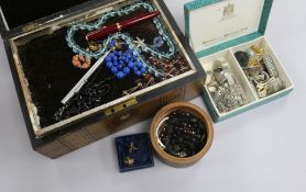 Assorted jewellery including silver, marcasite, 9ct gold gem set earrings, necklaces etc