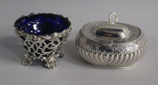 A Victorian pierced silver salt, James & Nathaniel Creswick, Sheffield, 1853, 62mm and a later