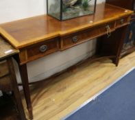 A George III style mahogany and satinwood banded breakfront serving table W.103cm