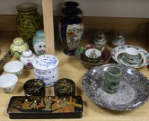 A quantity of Chinese and Japanese ceramics, Canton enamel etc