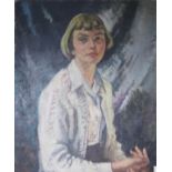 F. Wynne Thomas, oil on canvas, portrait of a young lady, signed and dated '53, 77 x 64cm,