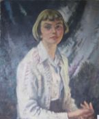 F. Wynne Thomas, oil on canvas, portrait of a young lady, signed and dated '53, 77 x 64cm,