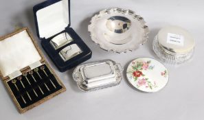 A quantity of assorted silver, including small enter dish & cover, pedestal dish, cased pair of