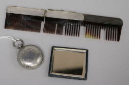 A late Victorian silver sovereign case, Birmingham, 1900 and a portable white metal mounted comb and