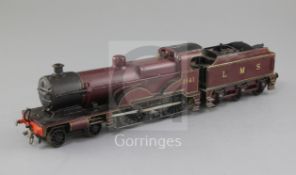 A Clarence Edwards O gauge 4-4-0 live steam locomotive, number 1141, LMS compound crimson livery,