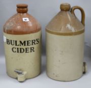 A Bulmer's cider stoneware jar with tap and another similar