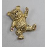 A 9ct gold and gem set teddy bear brooch, 31mm.