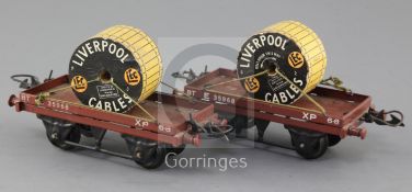 A set of two: Flat wagon with cable drum, boxed No 35968 and Flat wagon with cable drum, boxed No