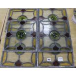 Six leaded stained glass panels W:30cm x H.32cm.