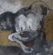 Modern British, mixed media, Mickey Mouse, indistinctly signed, 46 x 46cm.