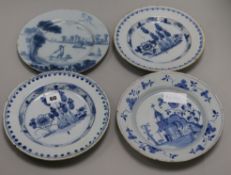 4 blue and white Dutch Delft plates Dia. 22cm