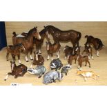 A collection of Beswick horses and badgers