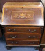 An Edwardian inlaid mahogany bureau W.74cm