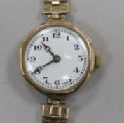A lady's 9ct gold Rolex manual wind wrist watch, with engraved monogram, on later associated 9ct