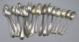 A set of six Georgian teaspoons, a set of six Edwardian ditto and six Dutch teaspoons (18)